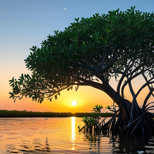 Prompt 1: Serene Mangrove Ecosystem at Sunset**