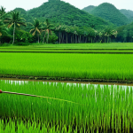 Mangrove Rice Paddy**

"A wide shot of a lush, green rice paddy field bordering a dense mangrove forest in Guangdong, China. Farmers in modest clothing are tending to the rice. Fish and shrimp ponds are visible alongside the paddies. Safe for work, appropriate content, fully clothed, professional, perfect anatomy, natural proportions, high quality, family-friendly, sustainable agriculture."

**